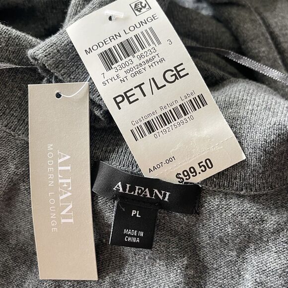 Alfani Petite Large PL Sweater Midi Dress Balloon Sleeve Stretch V-Neck Grey - Picture 6 of 9